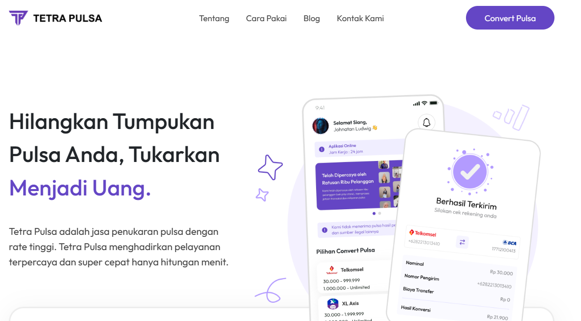 convert pulsa jadi uang dengan tetra pulsa